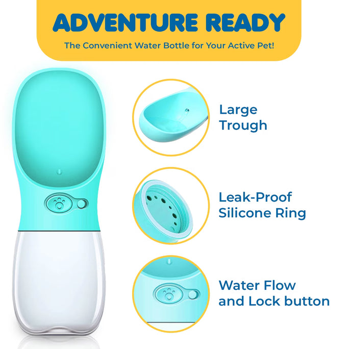Vila Portable Water Bottle Dog & Cat Travel Dispenser Bowl, 12-oz
