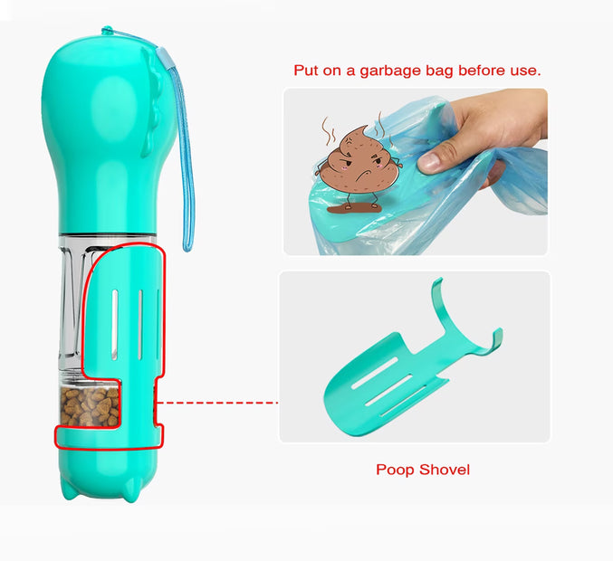 HANAMYA 3-in-1 Travel Bowl, Food Box & Poop Bag Storage Dog Travel Set, Turquoise Blue, 10-oz, 1 count